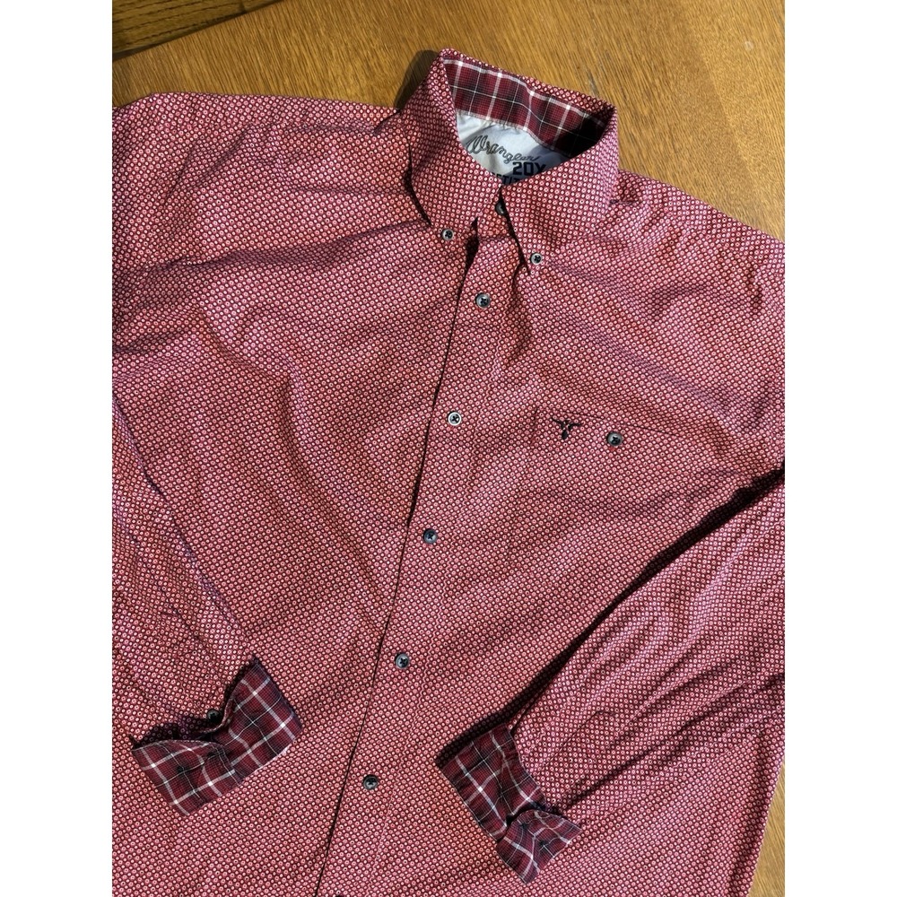 Wrangler 20X Shirt Mens XLT‎ Red Geometric Stretch Western Button Down Flip Cuff